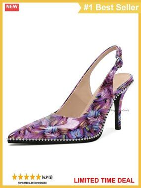 Women Beaded Slingback Pumps Pointed Toe Stiletto High Heels Adjustable Buckle